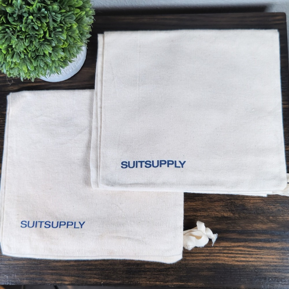 Set 2- SUITSUPPLY Beige‎ Canvas Drawstring Dust Bags Shoe Garment Travel